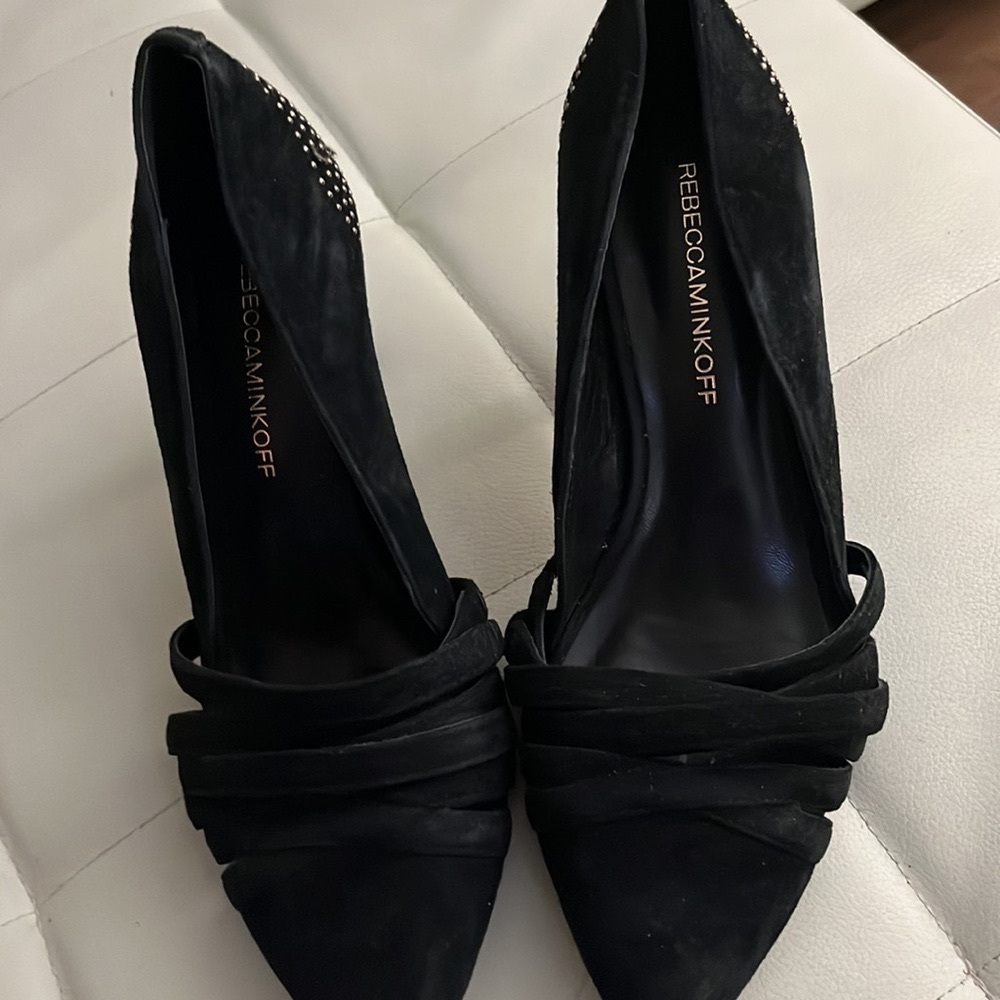 EUC Rebecca Minkoff Black Suede Rhinestoned Heels